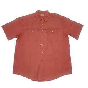 LL Bean 17 Reg Rust or Reddish-Brown Button-Down Short-Sleeve Cotton Shirt.